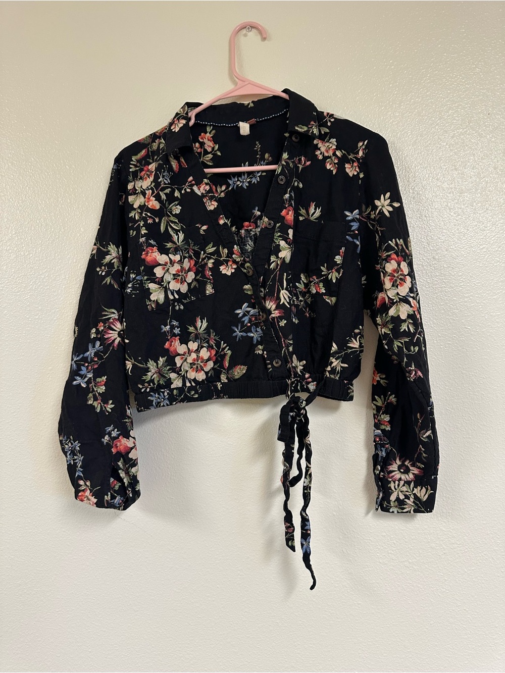 Anthropologie Pilcro Floral Print Tie Waist Cropped Blouse